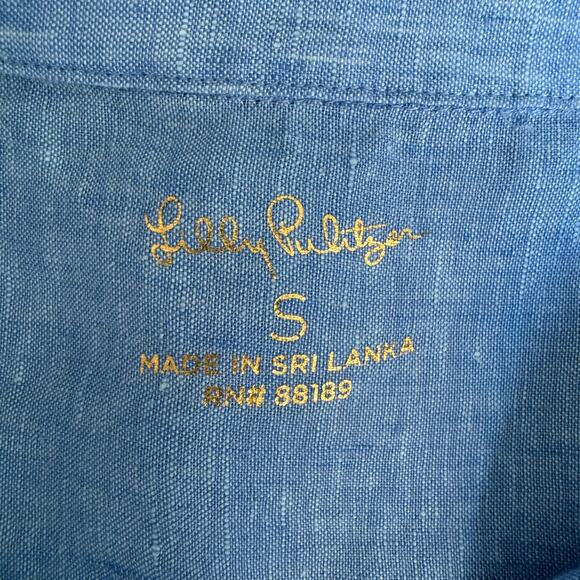LILLY PULITZER Shirt Womens S Sea View Beckon Blue 100% Linen Coastal Vacation - Picture 7 of 8